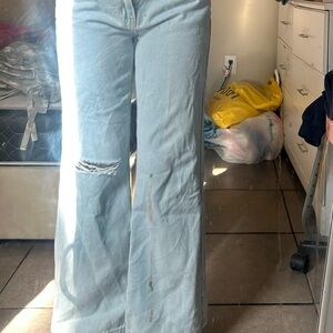 Straight leg with flare jeans mushroom design